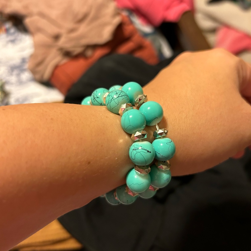Faux turquoise, beaded bracelet.